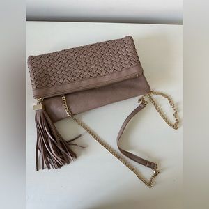 Madison West Taupe Fold-Over Clutch/Crossbody